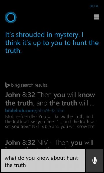 Windows Phone Cortana Hunt the Truth